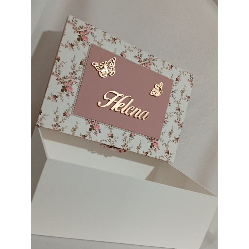 Caixa Personalizada mdf/caixa decorada/caixa mdf com nome/caixa para maternidade/caixa rose com floral/rose gold/perolas em Oferta na Shopee
