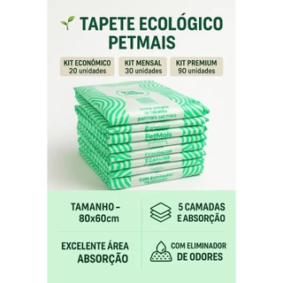 Tapete Higiênico 80x60 Ecológico PetMais Ultra Absorvente e Sustentável para Cães