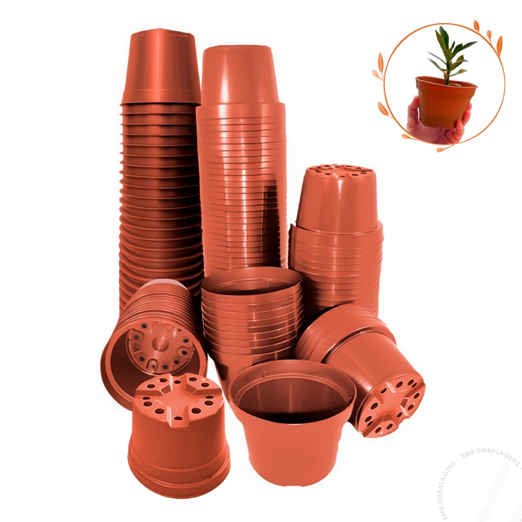 Kit 100 Vasos Plástico Pote 11 Liso Marrom Terracota Plantas Flores Temperos Violeta Suculenta