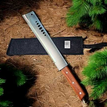 Camping training facão de aço inox / cabo de madeira / bainha de nylon / ideal para camping e pesca