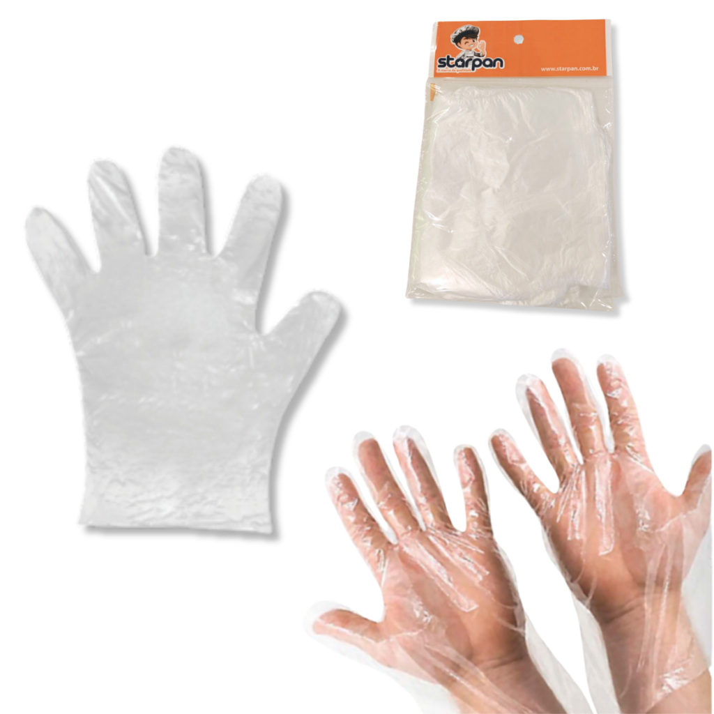 Luva Plástica Transparente Descartável Para Cozinha, Padaria