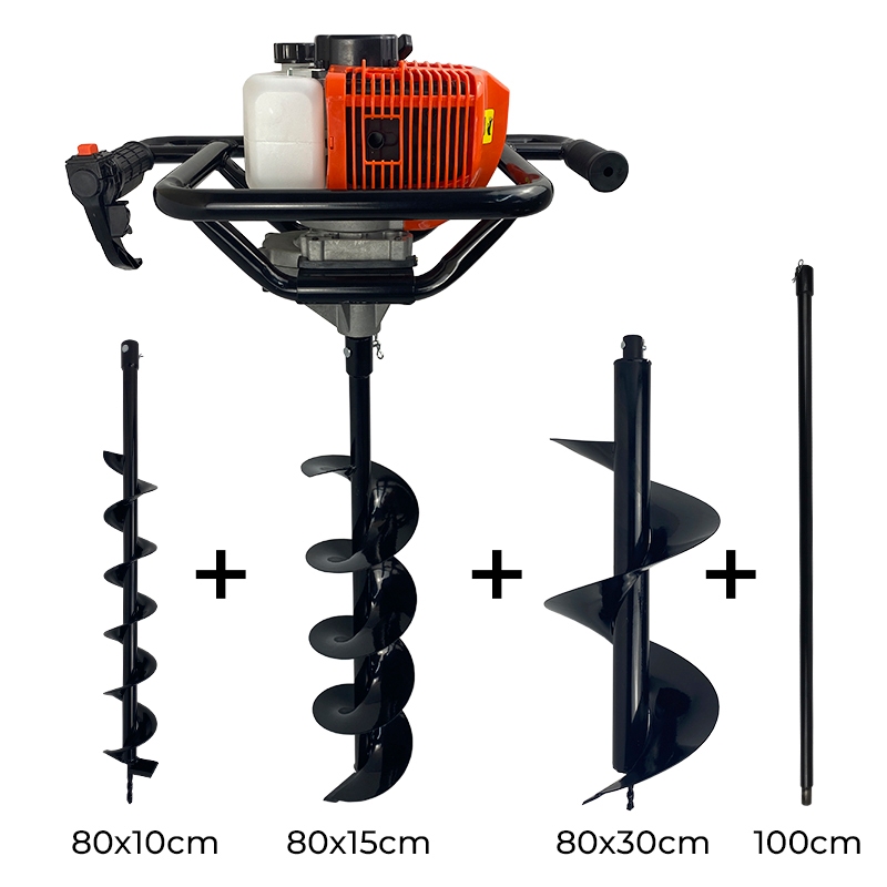 Perfurador de Solo a Gasolina 52cc 2,5HP Profissional com Brocas e Extensor Carbon Fak
