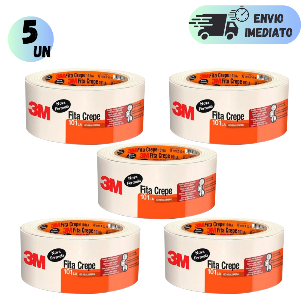 KIT 5 FITA CREPE 3M PARA USO GERAL 48mm X 50M ADESIVA MARCAÇÃO PAREDE ...