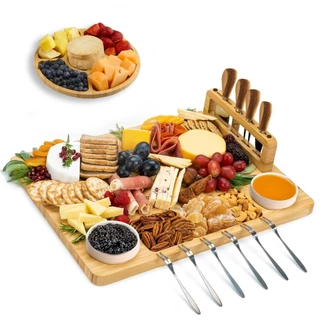 LUMAI Kit Tábua Para Queijos Frios e Petiscos Petisqueira Magnetico Completo Facas, Garfos, Potinhos