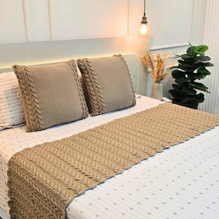 Kit Peseira Manta Tricot Sofá Cama Casal Queen King Aconchego Home Decor + 2 Capas Almofadas