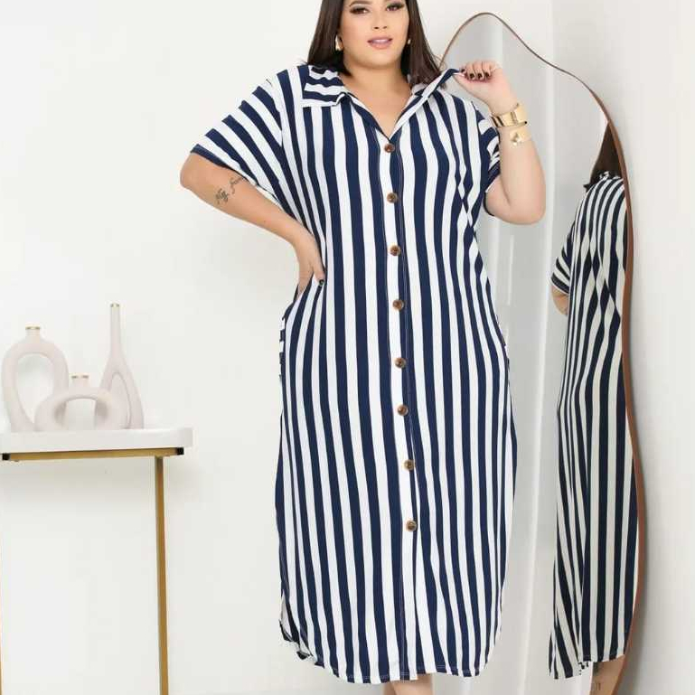Vestido Feminino Plus Size Chemise Soltinho Manga Curta Verão