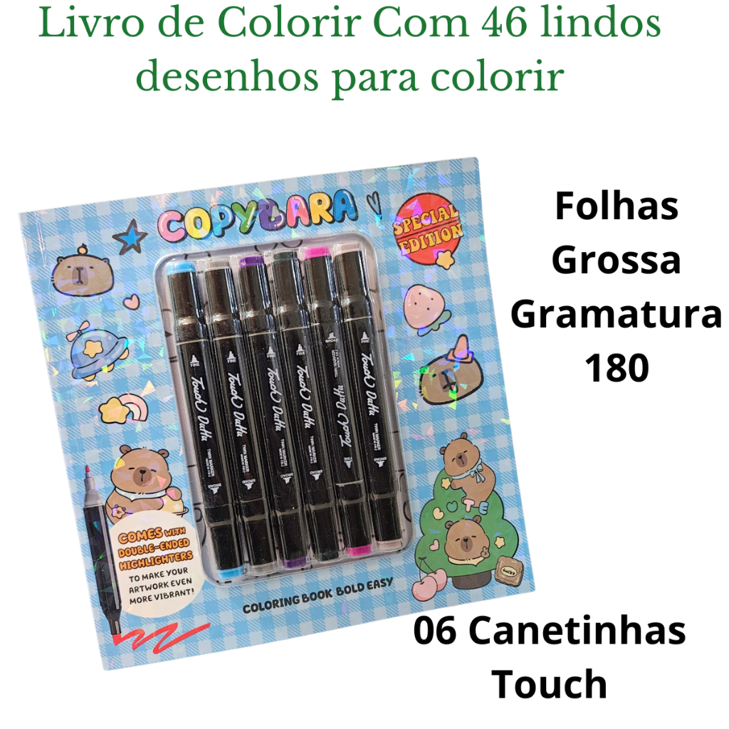Livro de Colorir com Canetinha Touch 06 unidades Capivara Desenho ...