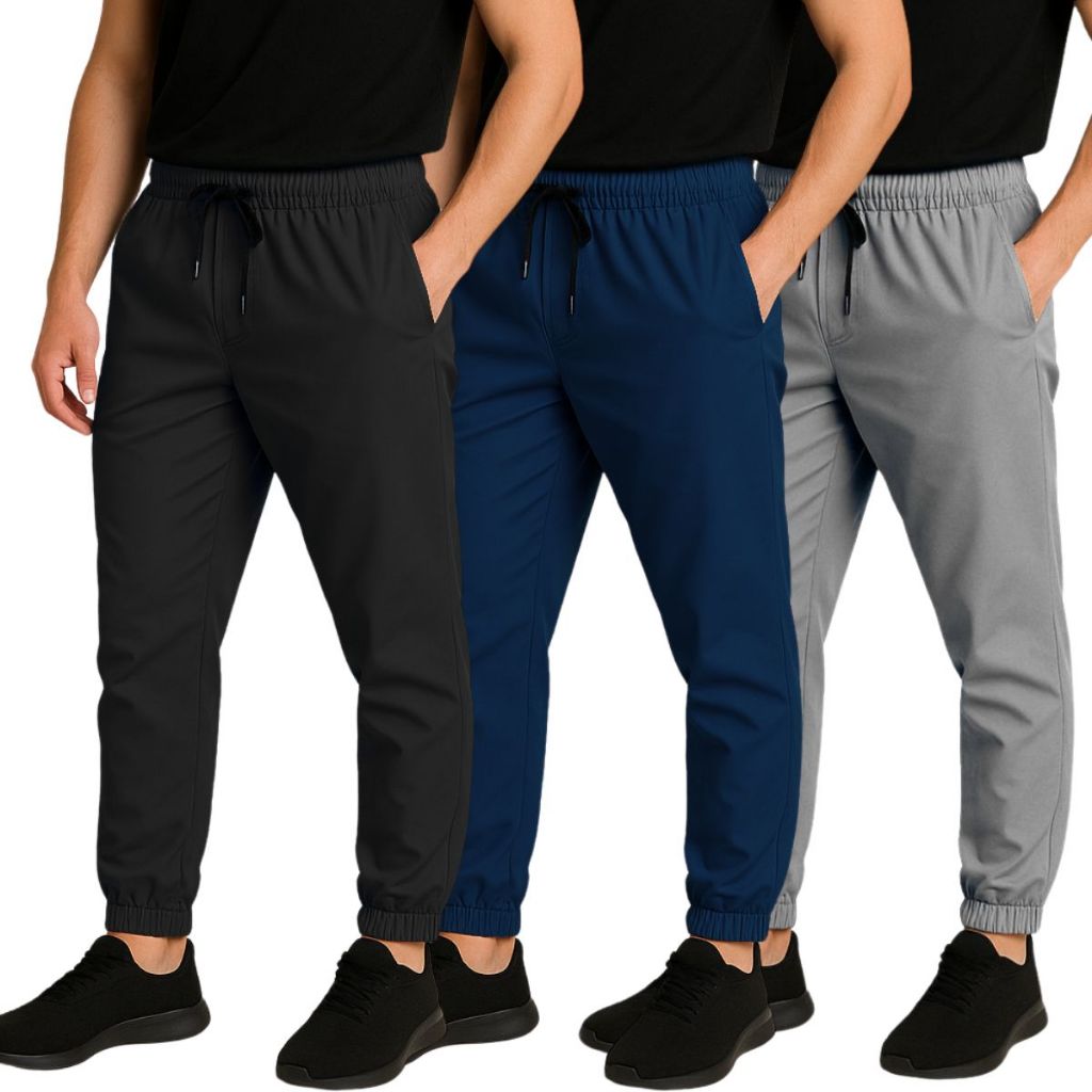 kit 03 calças masculina poliéster academia elastano moda fitness ...