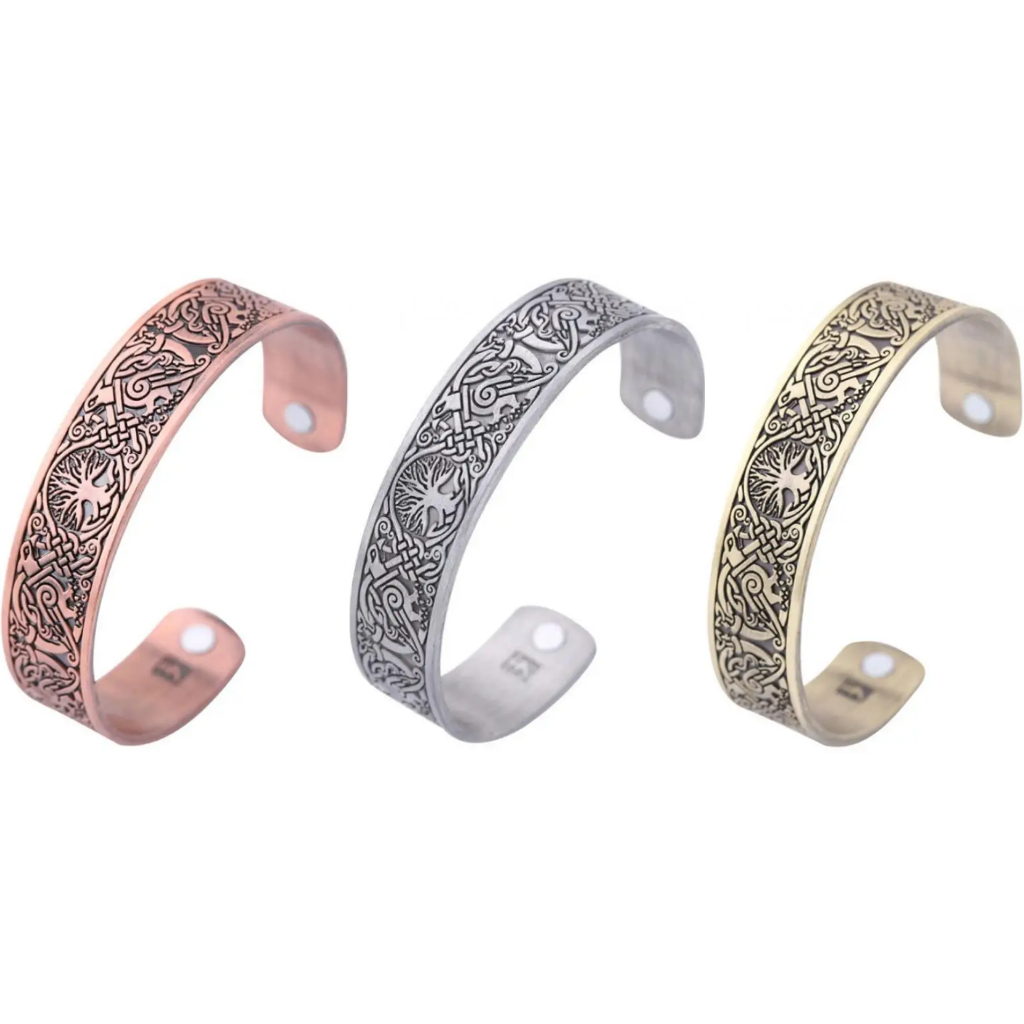 Bracelete Pulseira Magnética Viking 15mm Árvore Vida Terapia Magnética Alívio Dores Artrite 3 Cores