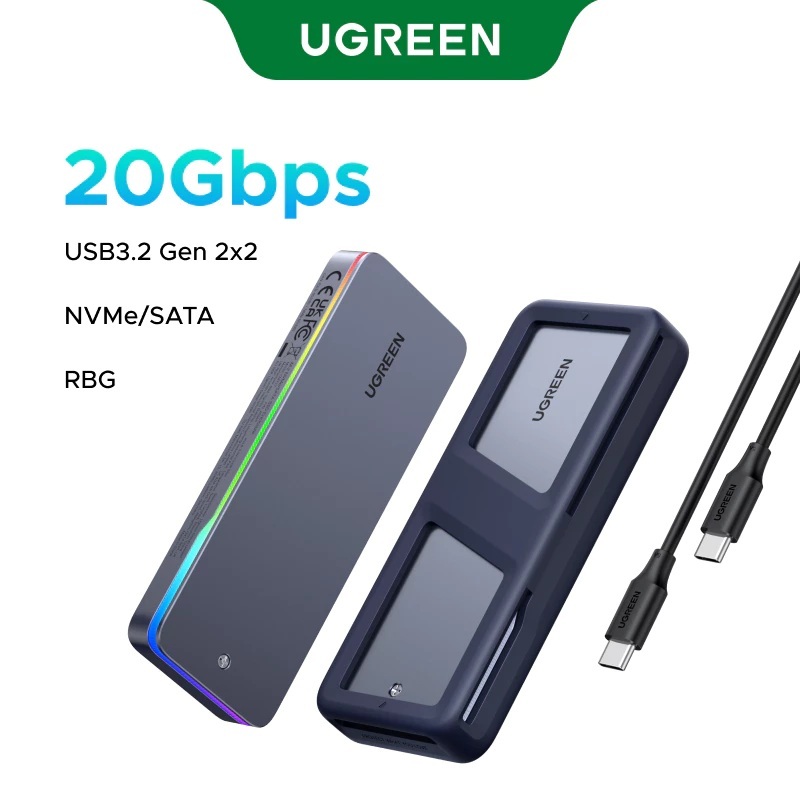 Case Externo UGREEN 20 Gbps RGB M.2 NVMe SATA SSD (8 TB ) Gabinete