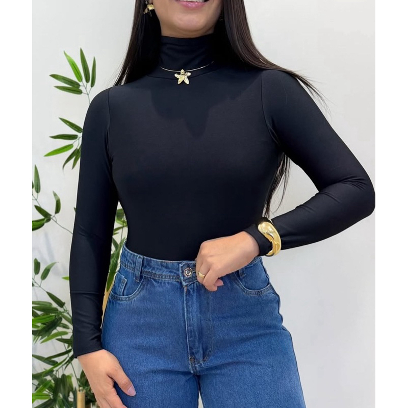 Body Feminino manga longa Decote Suplex Premium Elegante Básico Casual ...