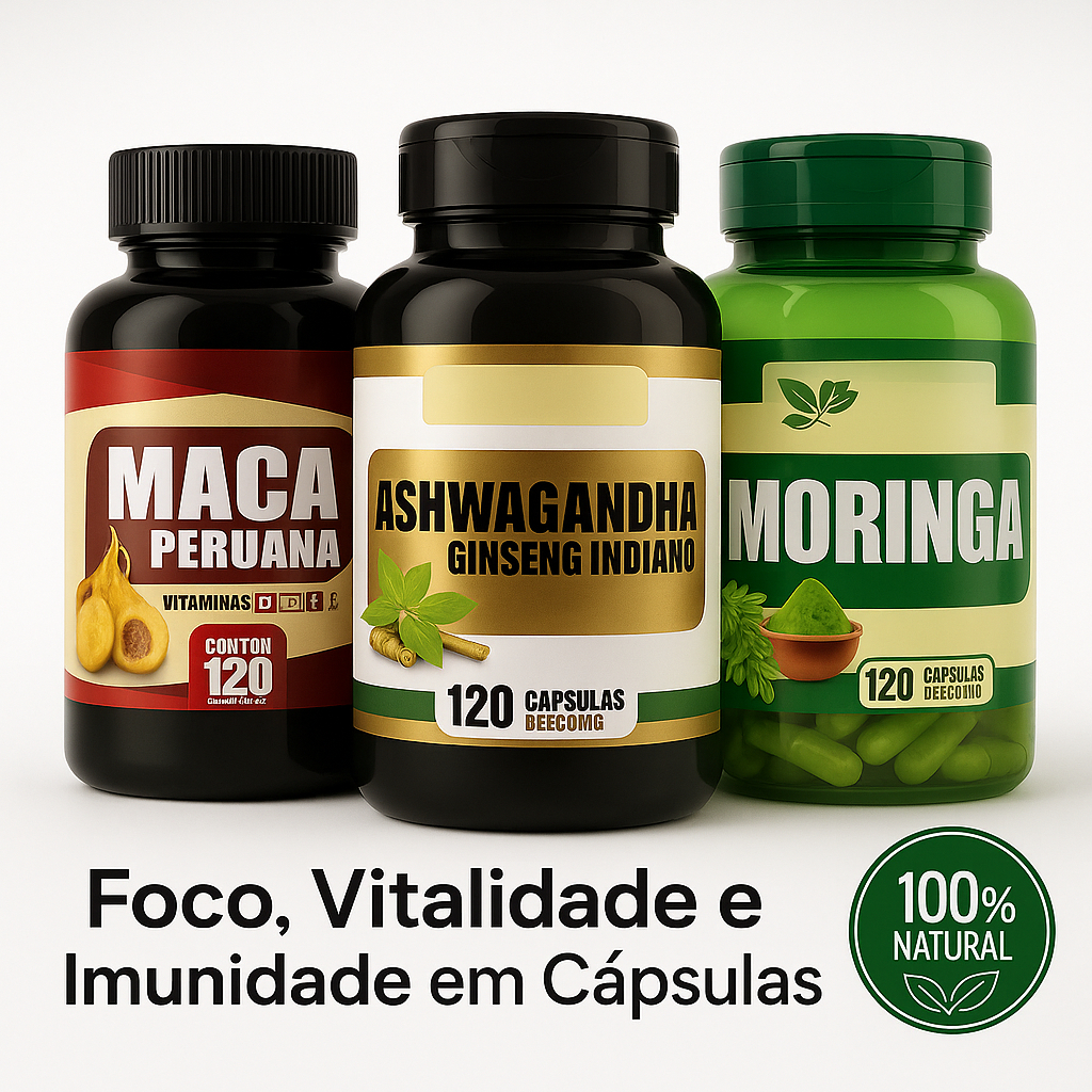 Kit MacaPeruana Ashwagandha Moringa Natuviva |Energia Foco e Imunidade ...