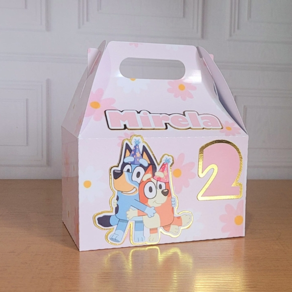 Lembrancinha BLUEY - Caixa maletinha tamanho M | BLUEY e BINGO detalhe dourado