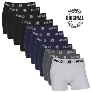 Kit Com 12 Cuecas Boxer Adulto Masculina Microfibra Poliéster Lisa Polo Wear Original