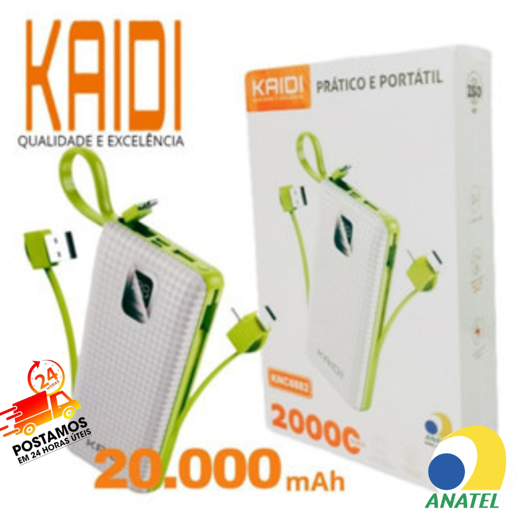 Carregador Portátil Power Bank 20000 mah Kaidi KNC-8882 Original