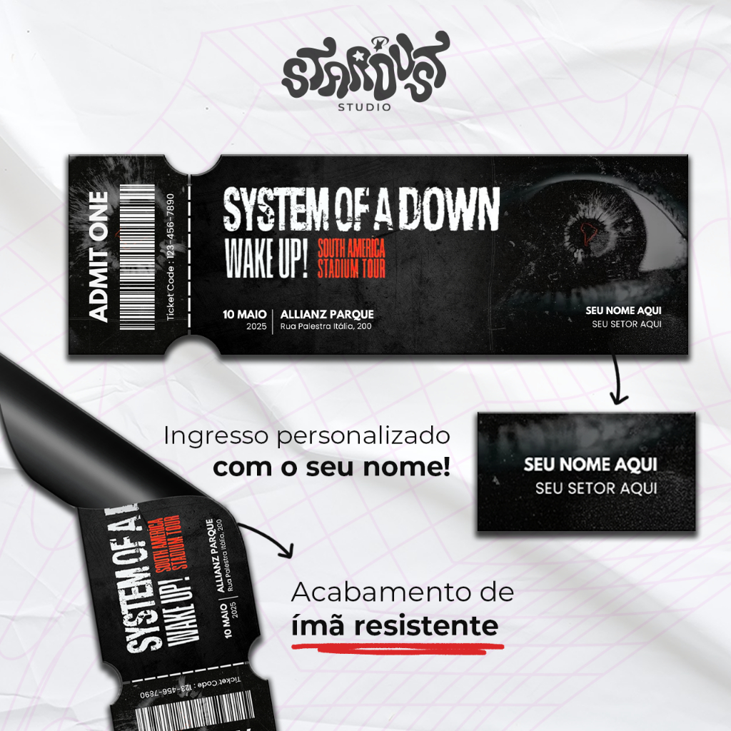 Ingresso Magnético Personalizado System of a Down - Wake Up! South ...
