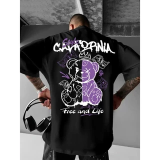 Camiseta Masculina Algodão Adulto, Infantil Plus Size Urso California Style Streetwear Moda Premium