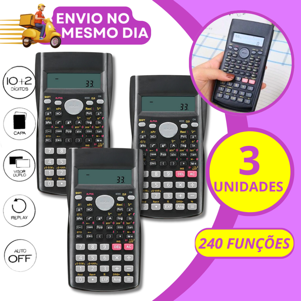 KIT 03 UNIDADES Calculadora Cientifica 82ms 240 Funçoes com Capa ...