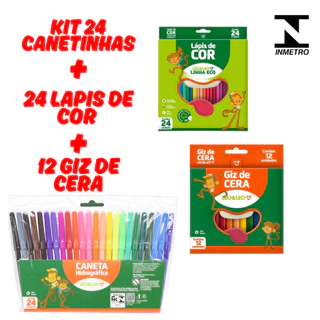 KIT Giz De Cera 12 Cores E Canetinha 24 cores E Lápis De Cor 24 Cores Infantil Escolar Pintura Arte em Oferta na Shopee
