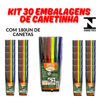 30 Pacotes 180 Canetas Hidrocor 6 Cores Canetinha Hidrográfica Escolar Arte Pintura Material Escolar em Oferta na Shopee