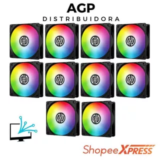 Kit 5 ou 10 Fans Cooler Pc Gamer LED RGB 120mm Ventoinha Gabinete HOOPSON, 120mm, 2000RPM