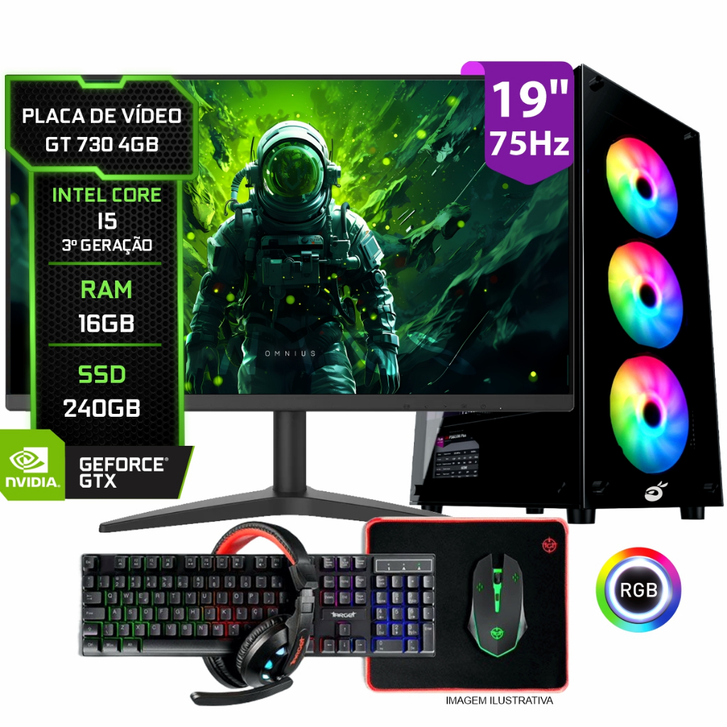Pc Gamer COMPLETO Intel I5, 16GB DDR3, SSD 240GB, Placa de Vídeo 4GB