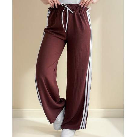 Calça Feminina Pantalona Com Listras Laterais Tecido Duna Trackpants Wideleg Confortável Casual