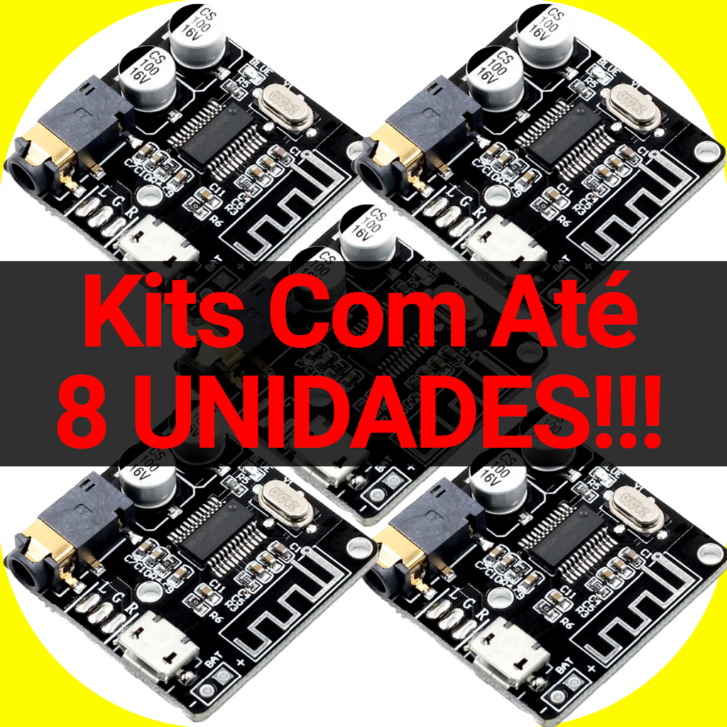 Mini Modulo Placa Receptor Bluetooth 5.0 Para Áudio Mp3 Kits de 1 a 8 Unidades