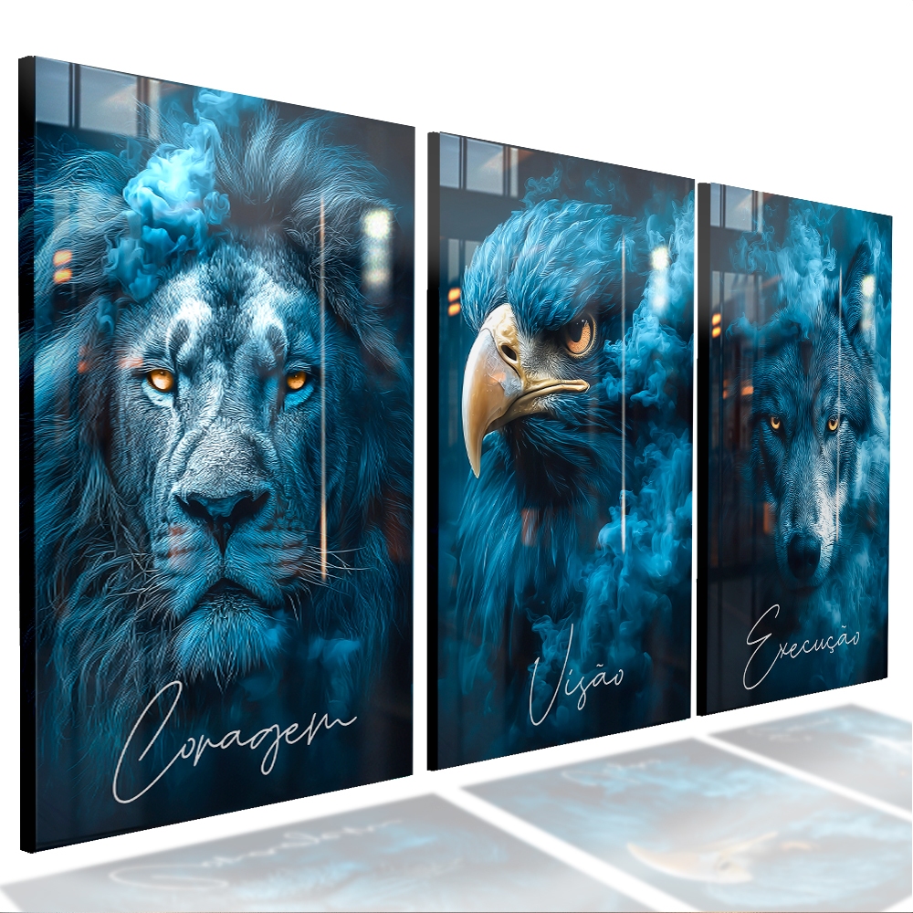 Quadro Decorativo Sala Quarto Leão Águia Lobo Coragem Visão Execução ...