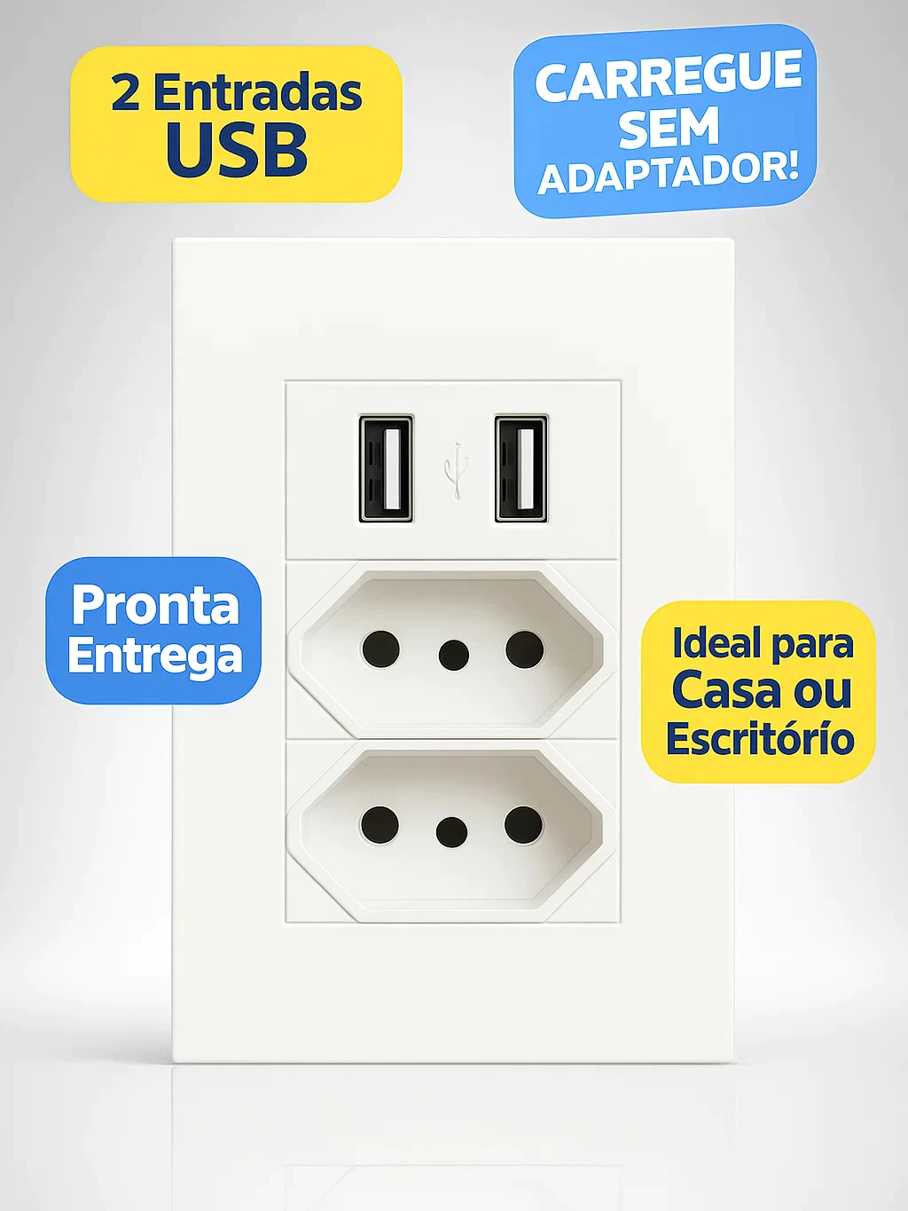 Tomada Dupla com USB de Carregamento