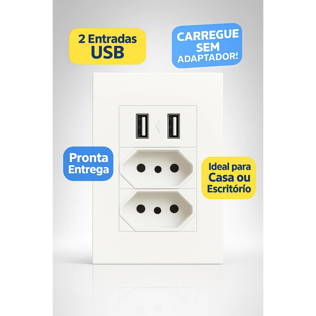Tomada USB Universal Tomada De Parede Bivolt Multifuncional Com 2 ...