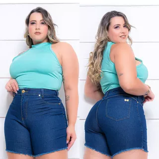 Shorts jeans plus size meia coxa com lycra do 44 ao 54