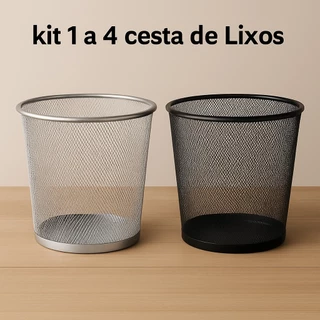 Kit Lixeira Cesto de Lixo 10L Aramado de Metal Redondo Preto Cinza Resistente para Quarto Escritório