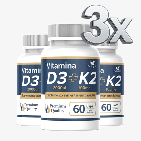 Kit 3 Vitamina D3 Vitamina K2 MK7 180 Caps Premium Envio Imediato