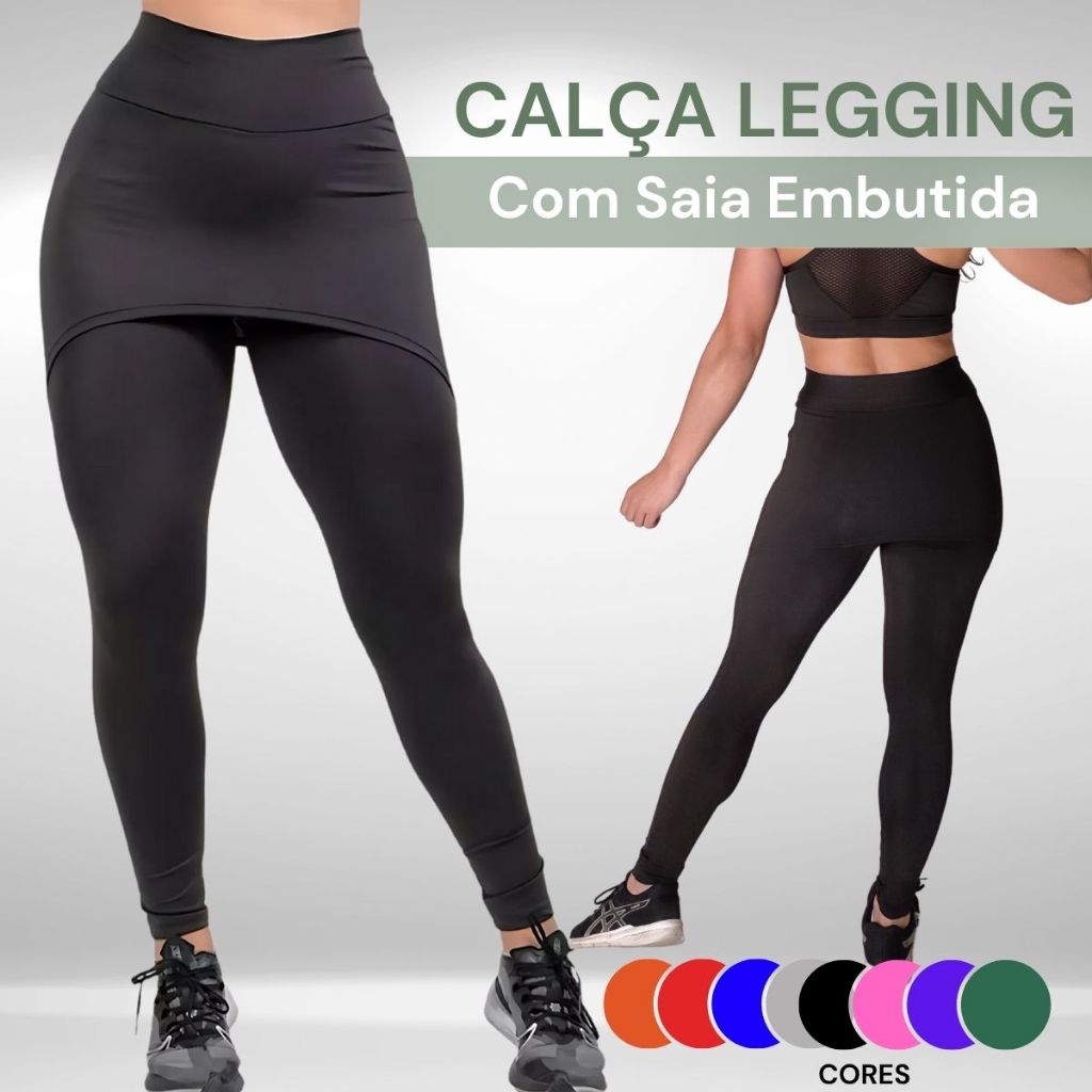 Calça Legging Fitness Tapa Bumbum Com Saia Embutida Academia