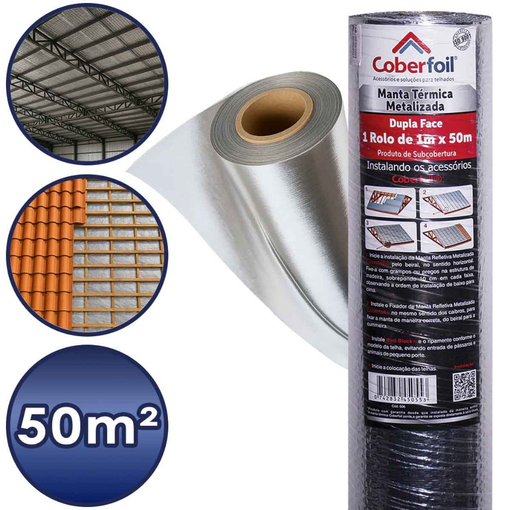 Manta Térmica Aluminizada Vedação Telhado Dupla Face Proteção Umidade Residêncial Industrial 50m²