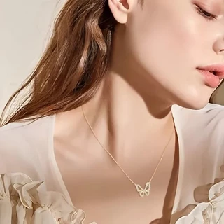 TB Acessórios Moda ouro 18k Celeza e Elegância Colar de zircônia e concha de borboleta ouro da prata