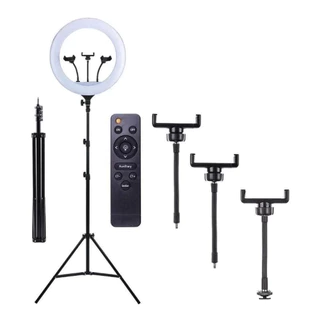 Ring Light 18" Profissional com Tripé 2,10m + 3 Suportes Celular e Controle