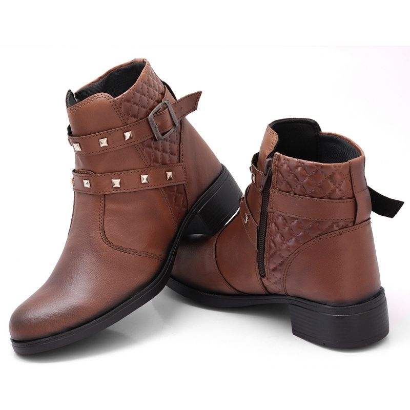 Bota Feminina Montaria Cano Curto de Salto Baixo Com com Zíper | Shopee ...