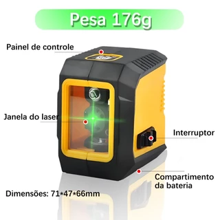 Nível a Laser Autonivelante 360 Grau Luz Verde 2 Linhas Portátil 20m com Baterias para Construção e Reformas