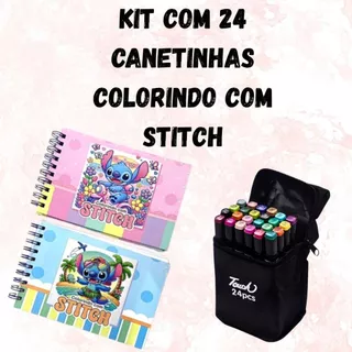 KIt Caneta 24 ,36 ,48 ~Cores + Livro de Colorir Stitch Capa Dura de Desenho Pintura Goods 50 paginas em Oferta na Shopee