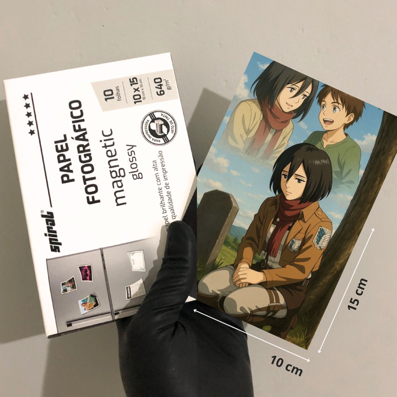 Imãs de geladeira Anime Attack On Titan Mikasa e Eren Grande 10x15cm papel fotográfico Magnetico