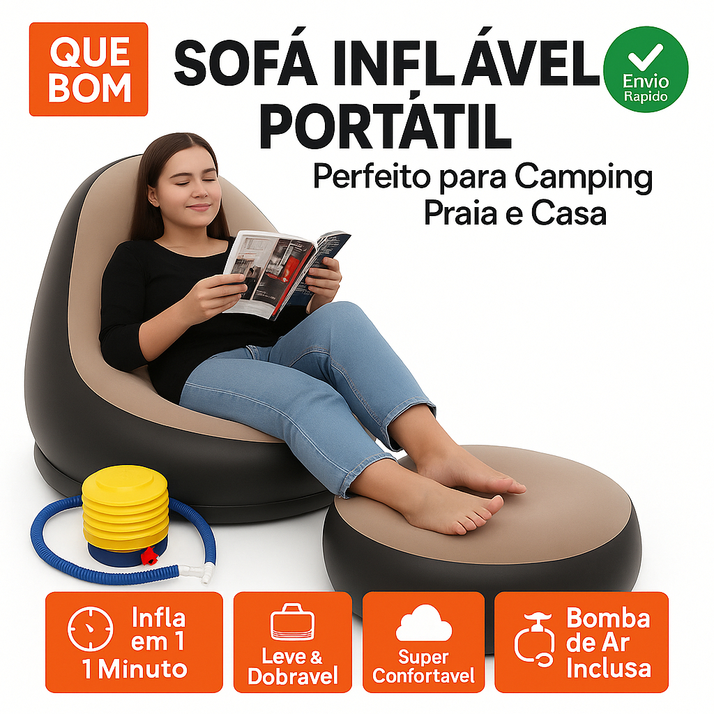 Sofá Inflável Portátil 3 em 1 com Bomba de Ar Poltrona Cama Dobrável ...