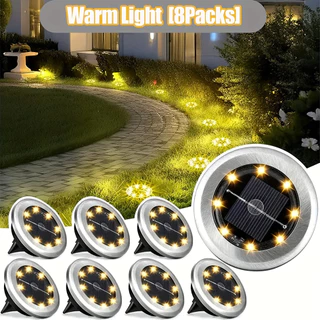 4Pcs Luminária Balizador Espeto Jardim Energia Solar LED Chão Redondo Quente