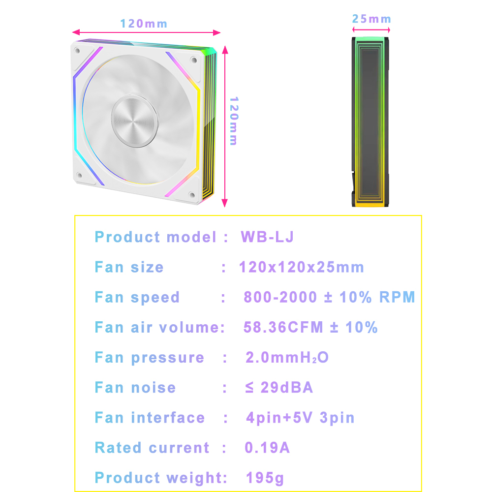 Wovibo PC Computer Cooling Fan 120mm ARGB Infinity Mirror PWM 4Pin 5V ...