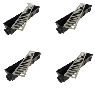 4 ralo linear 8x50cm grelha com caixa coletora para área externa, garagem, piscina, quintal