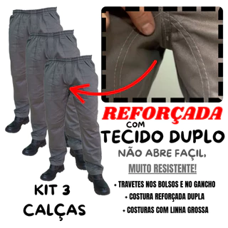 kit 3 CALÇA REFORÇADA! Brim pesado resistente uniforme profissional construção civil trabalho pesado