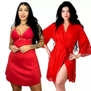 Kit Luxo Robe Hoby Romantic + Camisola  804 Sensual Linha Noite Especial Noivas em Oferta na Shopee