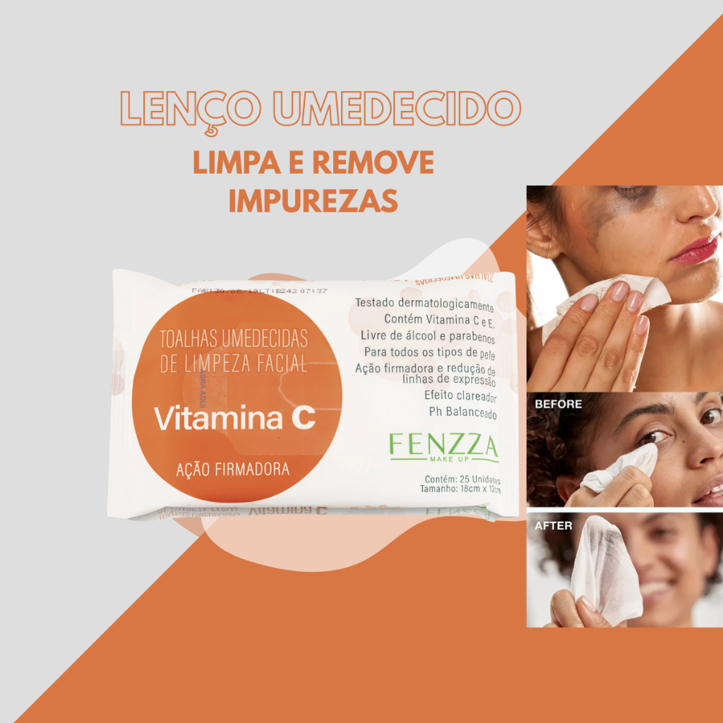 Lenço Umedecido Vitamina C - Limpeza Facial Fenzza | Shopee Brasil