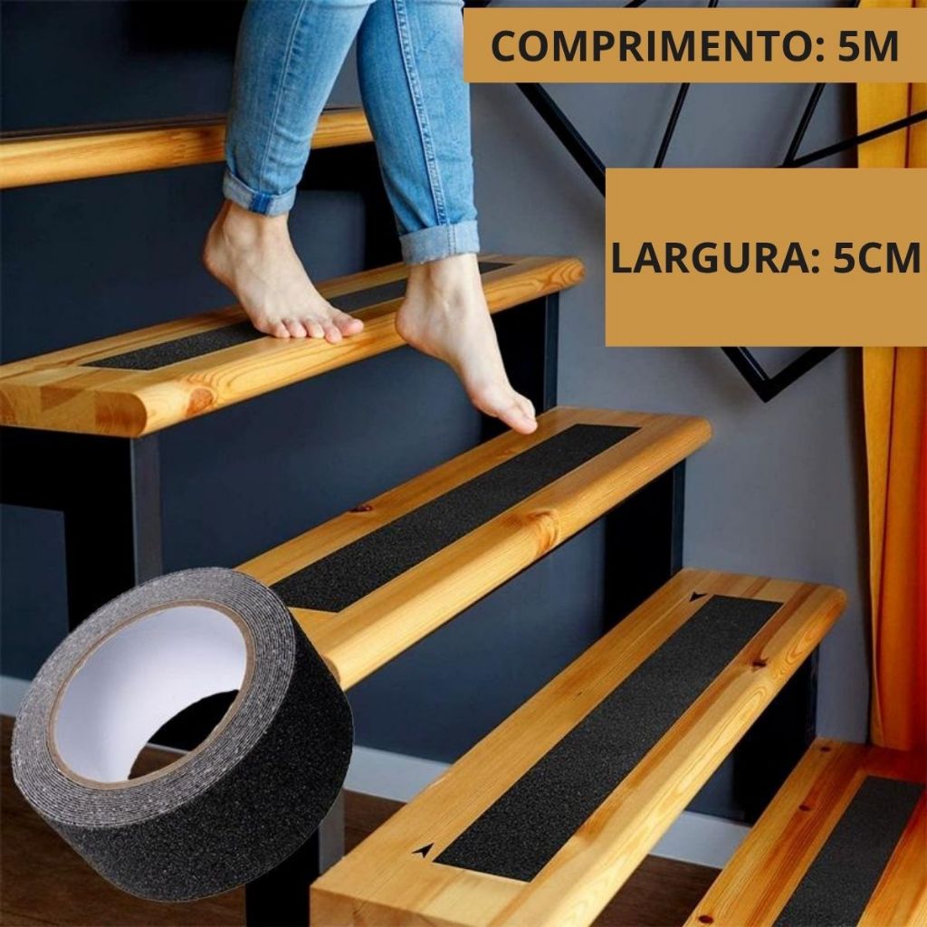Fita Adesiva Antiderrapante Preta para Escada Pisos Rampa Degraus ...